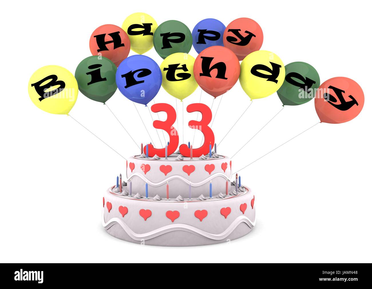 Scritte Buon compleanno su ballons con l'età sulla torta di crema Foto  stock - Alamy
