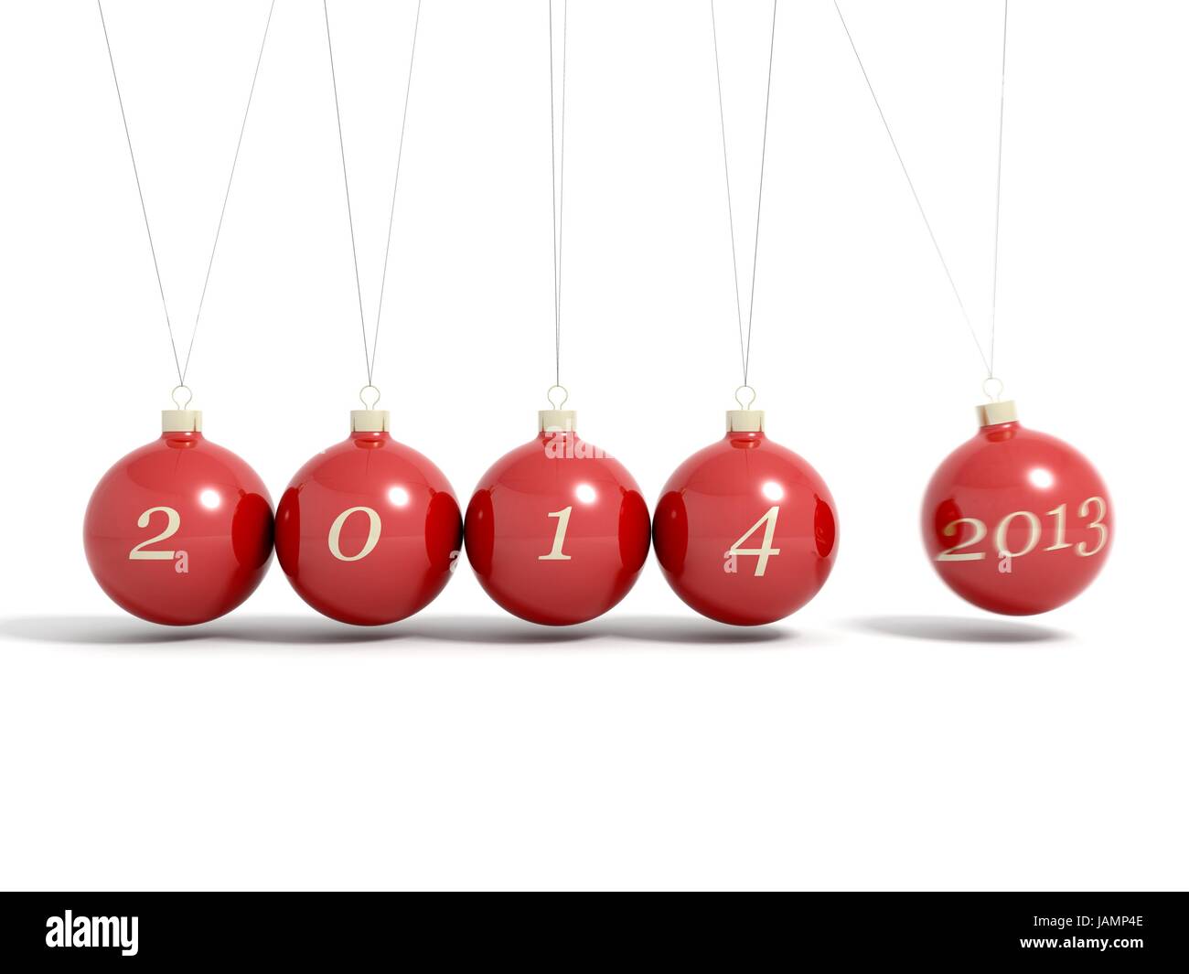 Le palle di Natale Capodanno Newton pendolo 2013 - 2014 isolata su uno sfondo bianco Foto Stock