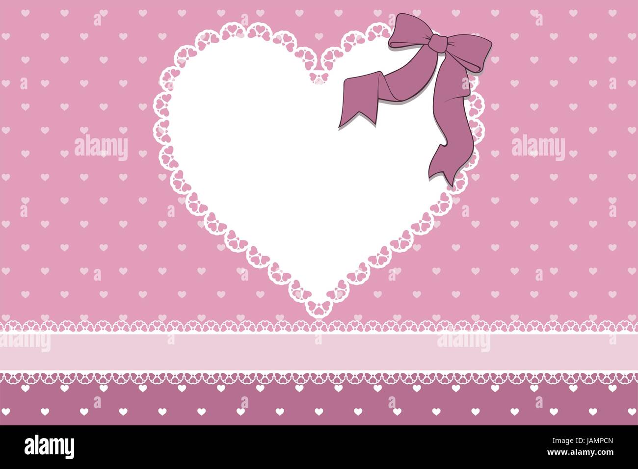 Telaio bianco con cuori e nastro sul modello cuore lo sfondo ideale per progetti di Scrapbooking o valentines card disegni in formato vettoriale molto facile Illustrazione Vettoriale