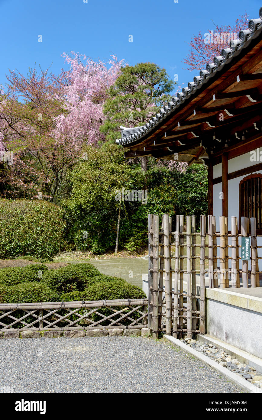 Architettura tradizionale e il giardino di palazzo Kuri nel tempio di Ryoanji Foto Stock