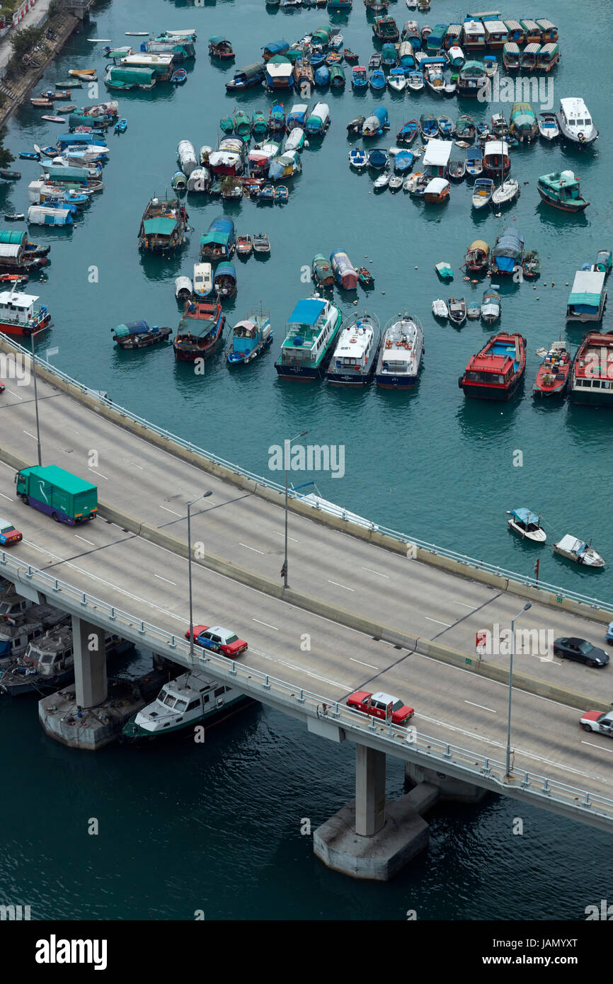 Isola di corridoio Est Autostrada da Causeway Bay Typhoon Shelter, la Causeway Bay di Hong Kong, Cina Foto Stock