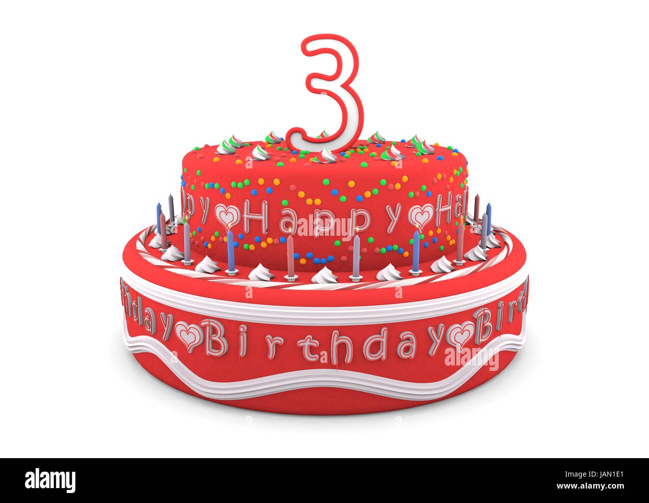 Un rosso di crema torta di compleanno con l'età sulla parte superiore e le scritte Buon compleanno Foto Stock