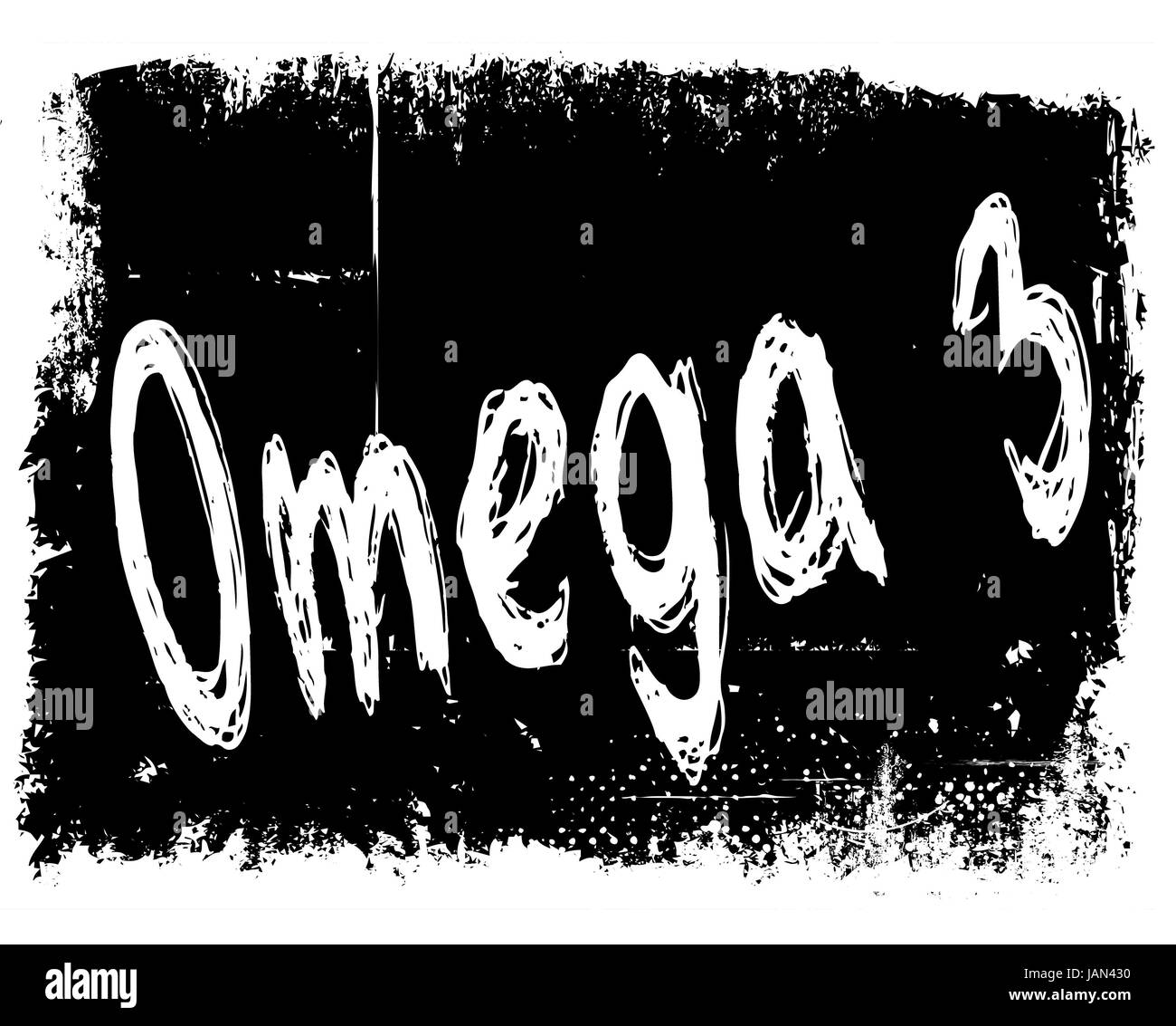 OMEGA 3 nero su sfondo grunge. Immagine che mostra il concetto di immagine Foto Stock