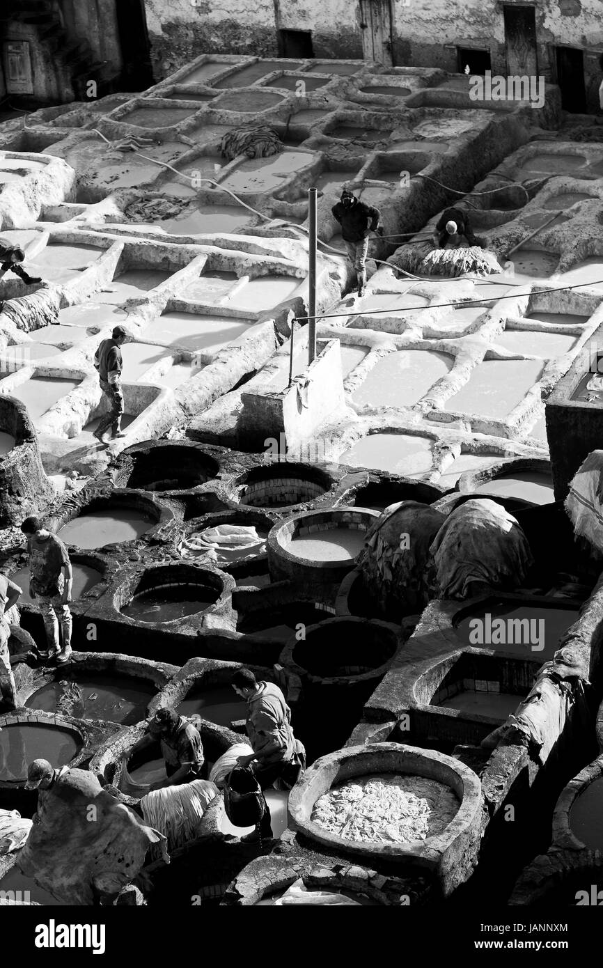 La sfocatura in Marocco l'antica Conceria vicino alla medina Foto Stock