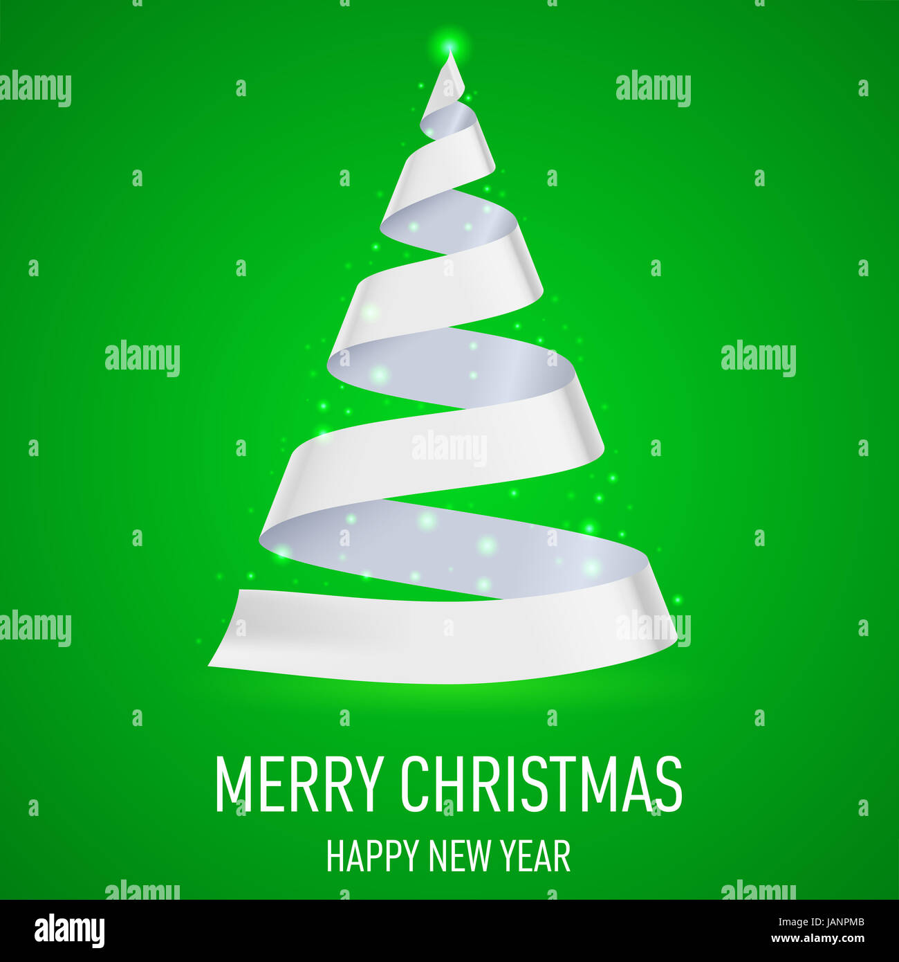 Nastro bianco albero di Natale su sfondo verde. Biglietto di auguri Foto  stock - Alamy