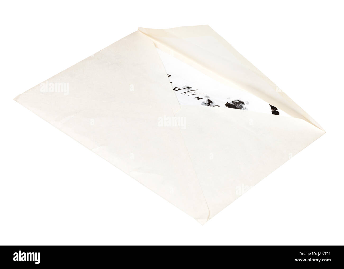 Aprire la busta bianca con la lettera con i bambini gli scarabocchi isolati su sfondo bianco Foto Stock
