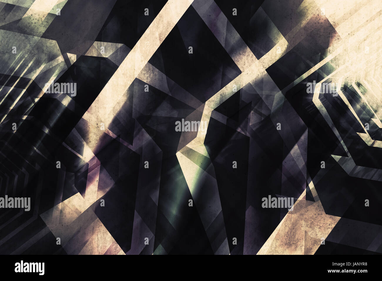 Abstract scuro dello sfondo digitale, high-tech computer graphic concept con incandescente caotica strutture poligonali, 3d illustrazione utile come uno schermo wal Foto Stock