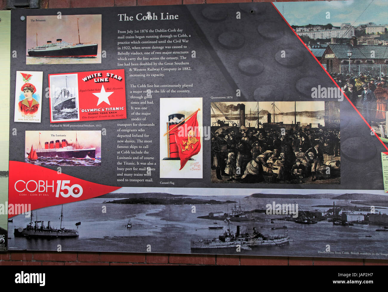 La linea di Cobh linea ferroviaria visualizzazione informazioni, stazione ferroviaria, Cobh, nella contea di Cork, Irlanda, Repubblica Irlandese Foto Stock