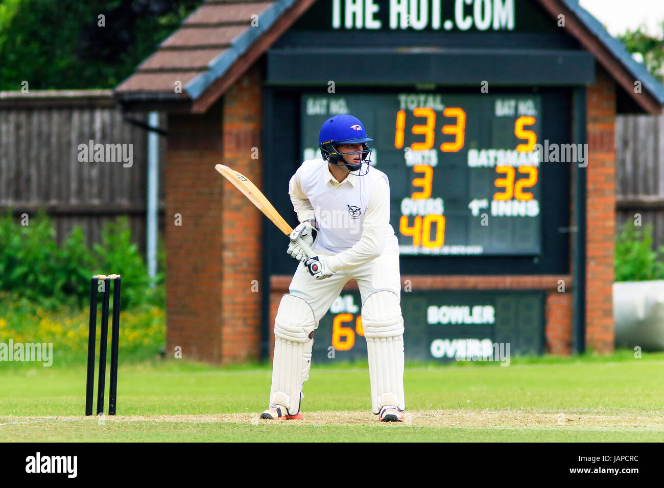 Ayr, Scotland, Regno Unito. Il 7 giugno, 2017. Il primo giorno di giocare in ICC Intecontinental Cup, la Scozia hanno giocato contro la Namibia a Cambusdoon Nuova Terra, Ayr Scozia alla fine del primo giorno della Namibia è stata 162/3 (46,5 overs) Credito: Findlay/Alamy Live News Foto Stock