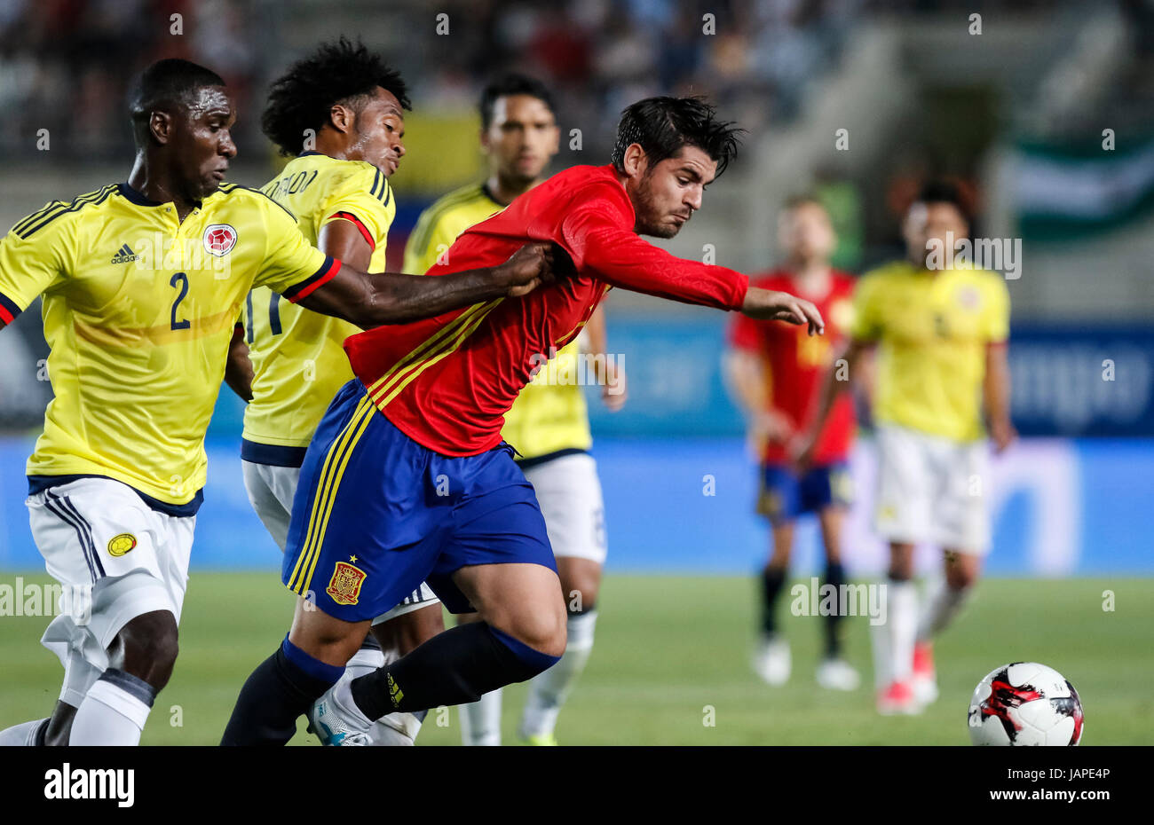 Murcia, Spagna. Il 7 giugno, 2017. International amichevole tra la nazionale di calcio della Spagna e la Colombia a Nueva Condomina Stadium in Murcia. © ABEL F. ROS/Alamy Live News Foto Stock