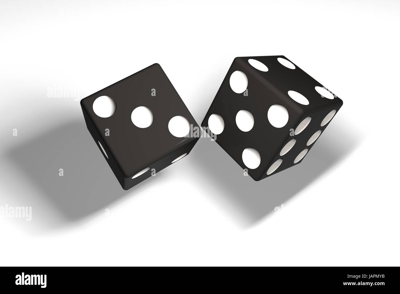 Immagine 3D: il rendering di laminazione nero plinti con puntini bianchi. I cubetti nel cast. getta. Risoluzione alta. Ombre realistiche Foto Stock