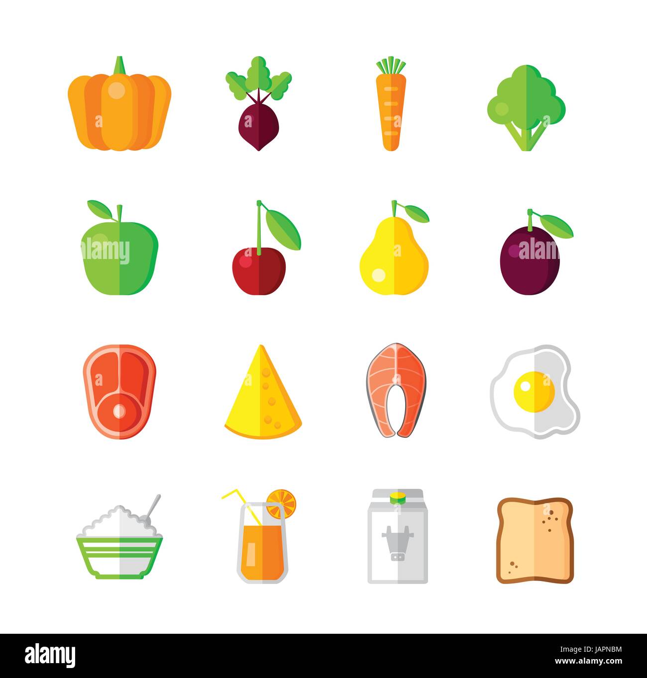 Cibo sano - moderno vettore di colore design piatto icona impostare Illustrazione Vettoriale