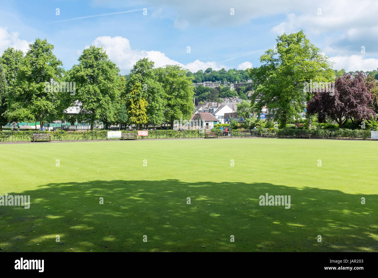 Aprire i prati di Hall Leys Park in Matlock Derbyshire, Foto Stock