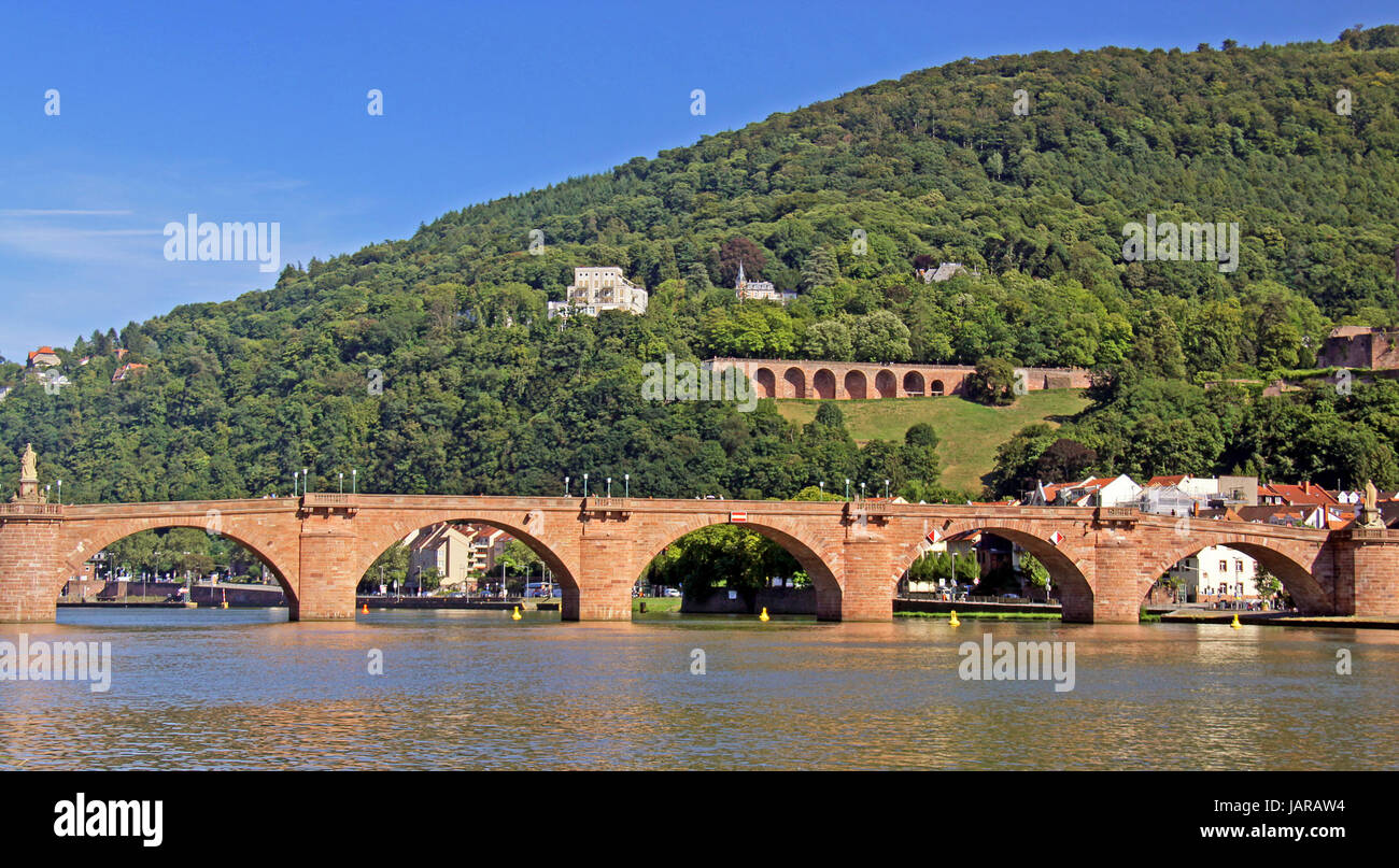 Vista dal ponte vecchio a Heidelberg Foto Stock