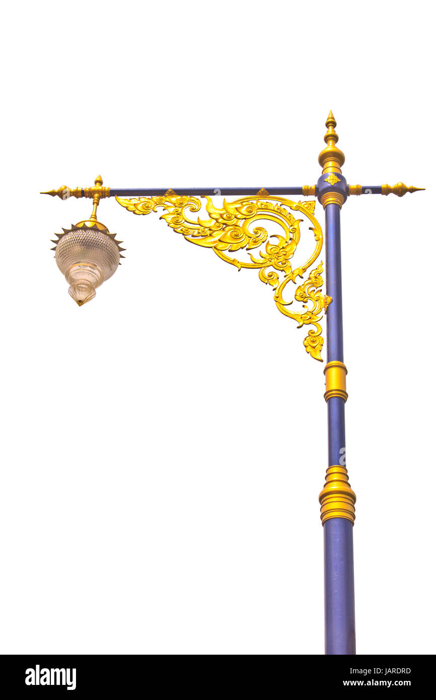 Golden palo di illuminazione su sfondo, stile tailandese statua Foto Stock