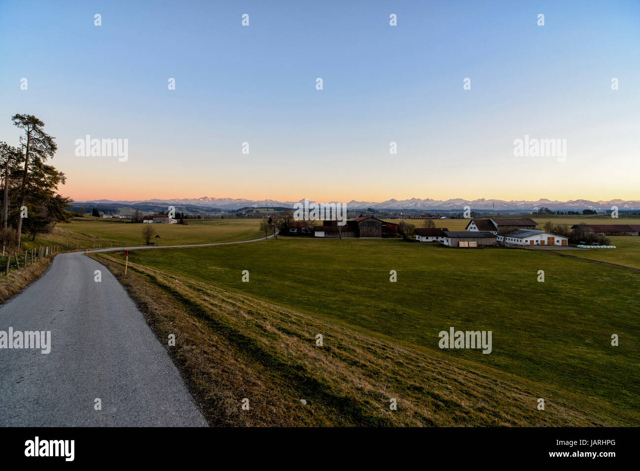 Panoramablick bei Ebenhofen, Algovia, Bayern Foto Stock