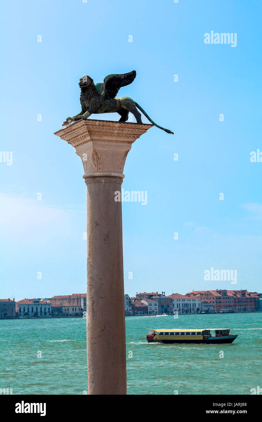 Storica colonna del Leone di San Marco, Venezia, Italia. Foto Stock