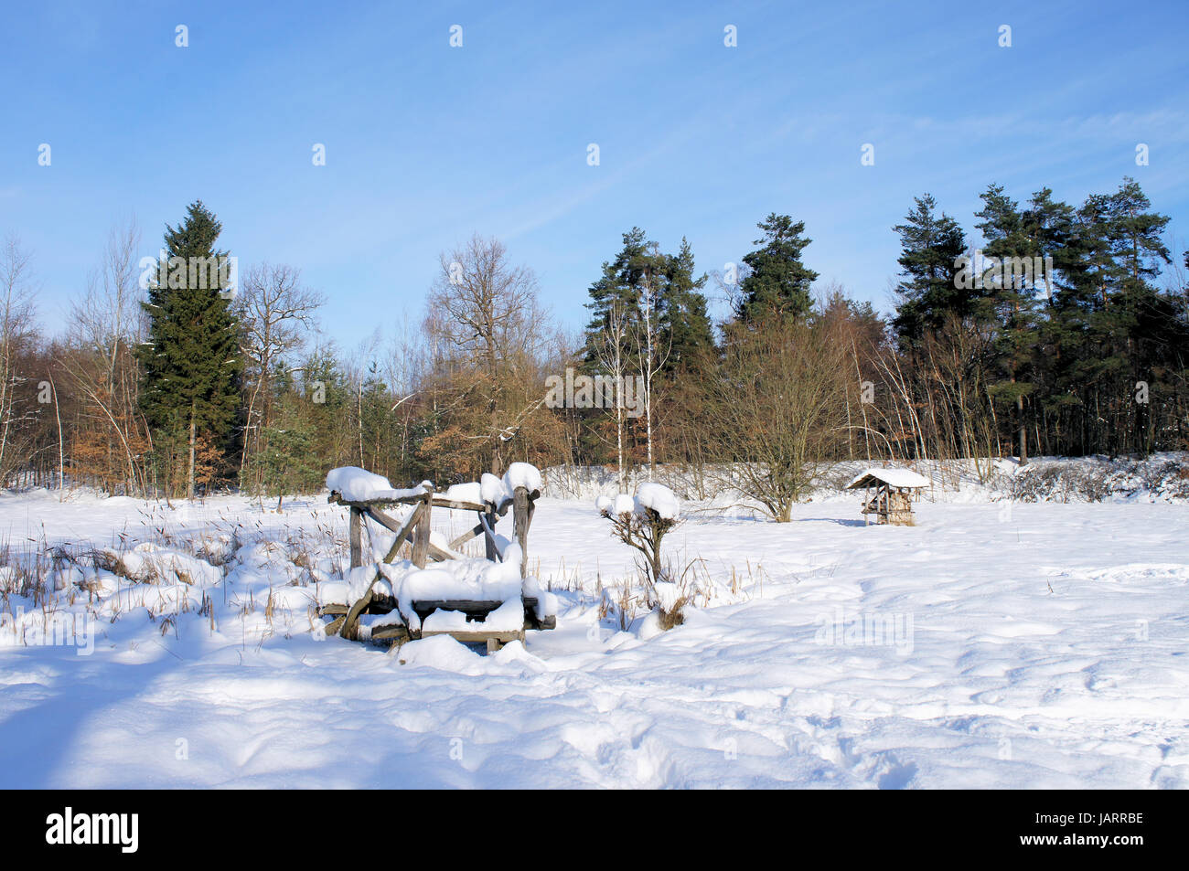 Idylle im inverno; sonniger Tag mit blauem Himmel Idillio invernale; giornata soleggiata con cielo blu Foto Stock