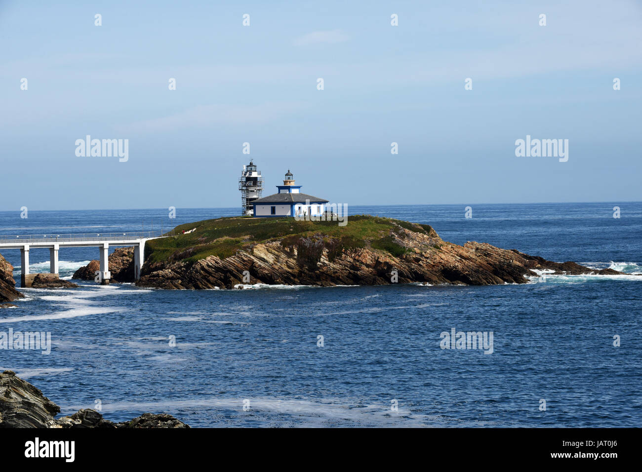 Faro dell'Isla Pancha a Ribadeo, Galizia, Spagna Foto Stock