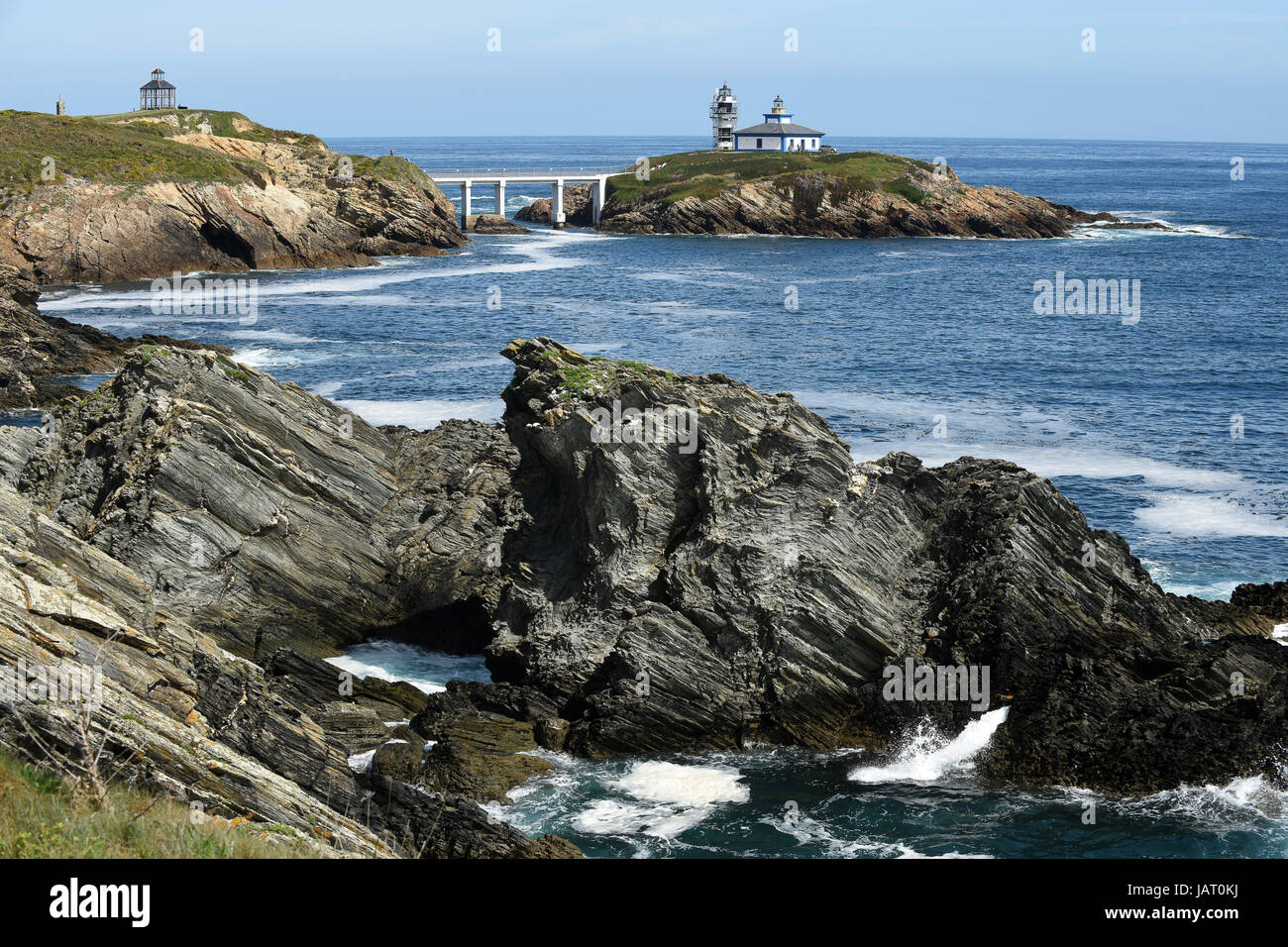Faro dell'Isla Pancha a Ribadeo, Galizia, Spagna Foto Stock