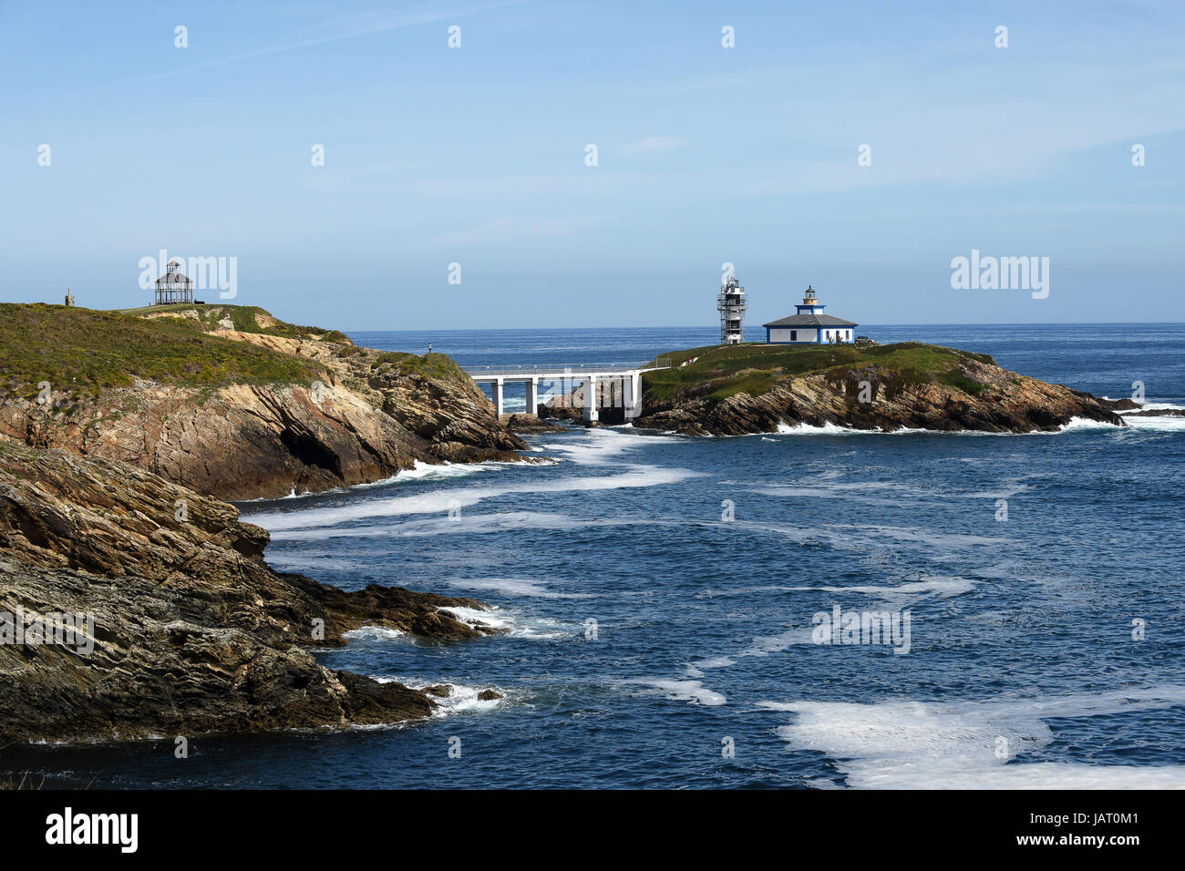 Faro dell'Isla Pancha a Ribadeo, Galizia, Spagna Foto Stock