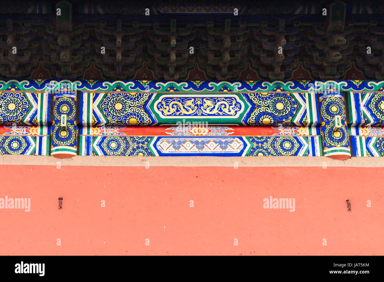 Pechino, Cina - 19 Marzo 2017: ornamento della parete della sala per il culto degli antenati in Imperial Tempio Ancestrale (Taimiao) a Pechino città imperiale in spr Foto Stock