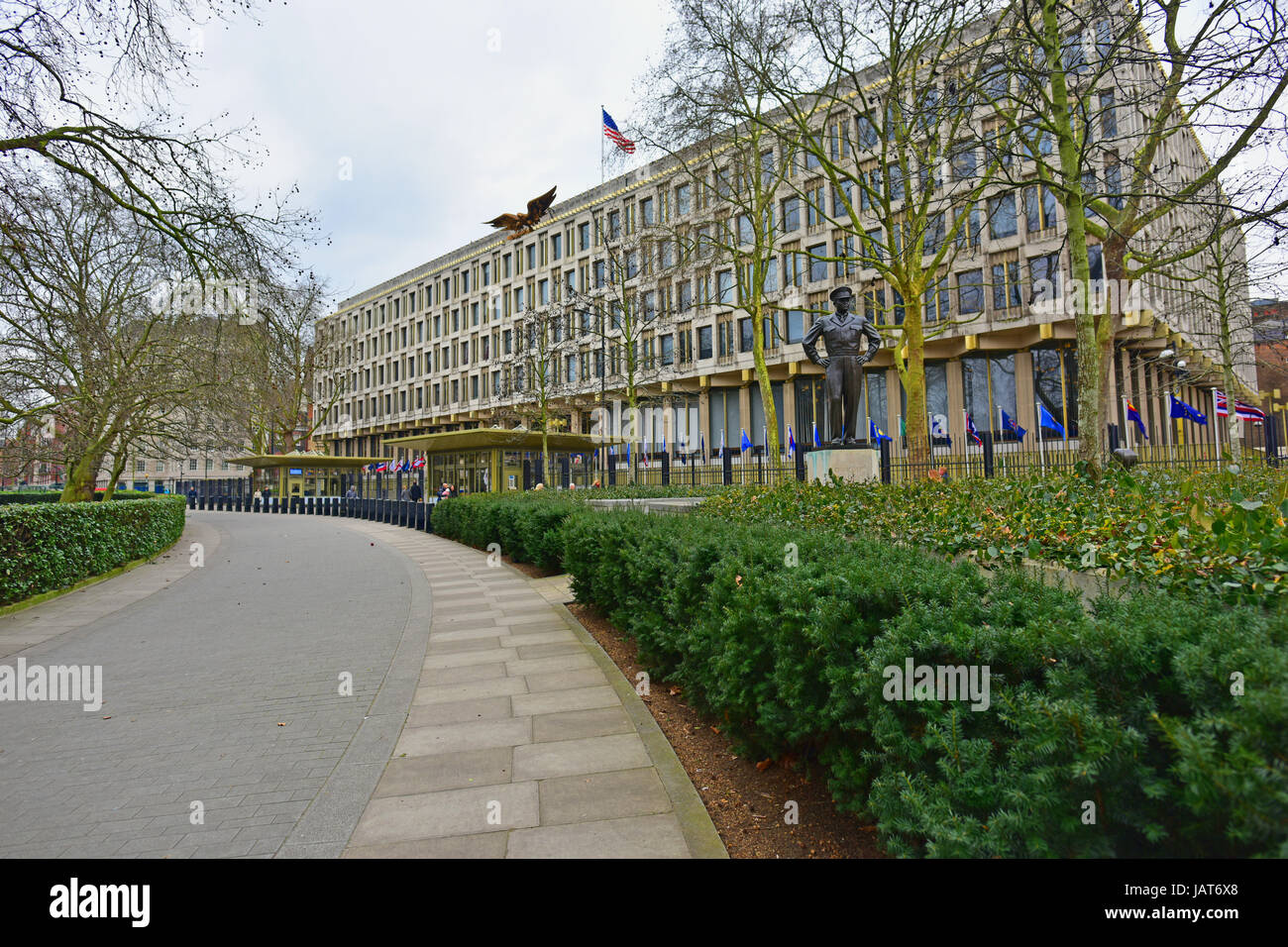 London, Regno Unito - 27 Febbraio 2016 - STATI UNITI Embassy edificio londinese di Mayfair per essere lasciato nel 2017 per la nuova posizione sulla riva sud del Tamigi a Foto Stock
