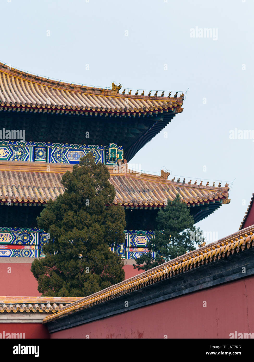 Viaggio in Cina - Cupola della hall per il culto degli antenati in Imperial Tempio Ancestrale (Taimiao) a Pechino città imperiale in primavera. Foto Stock