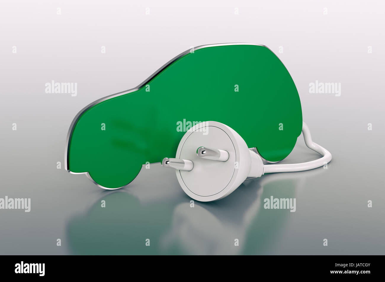 Silhouette di auto con spina elettrica (3d rendering) Foto Stock