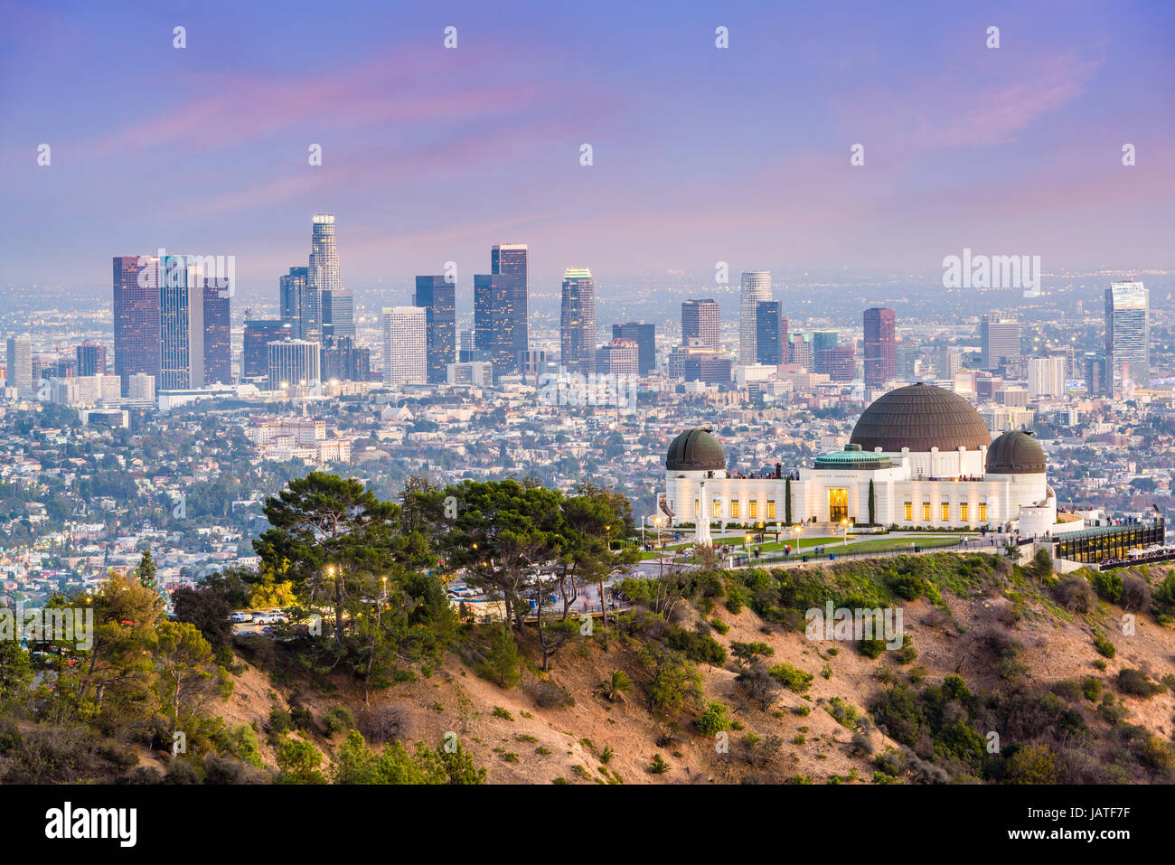 Los Angeles, California, Stati Uniti d'America skyline del centro Da Griffith Park. Foto Stock