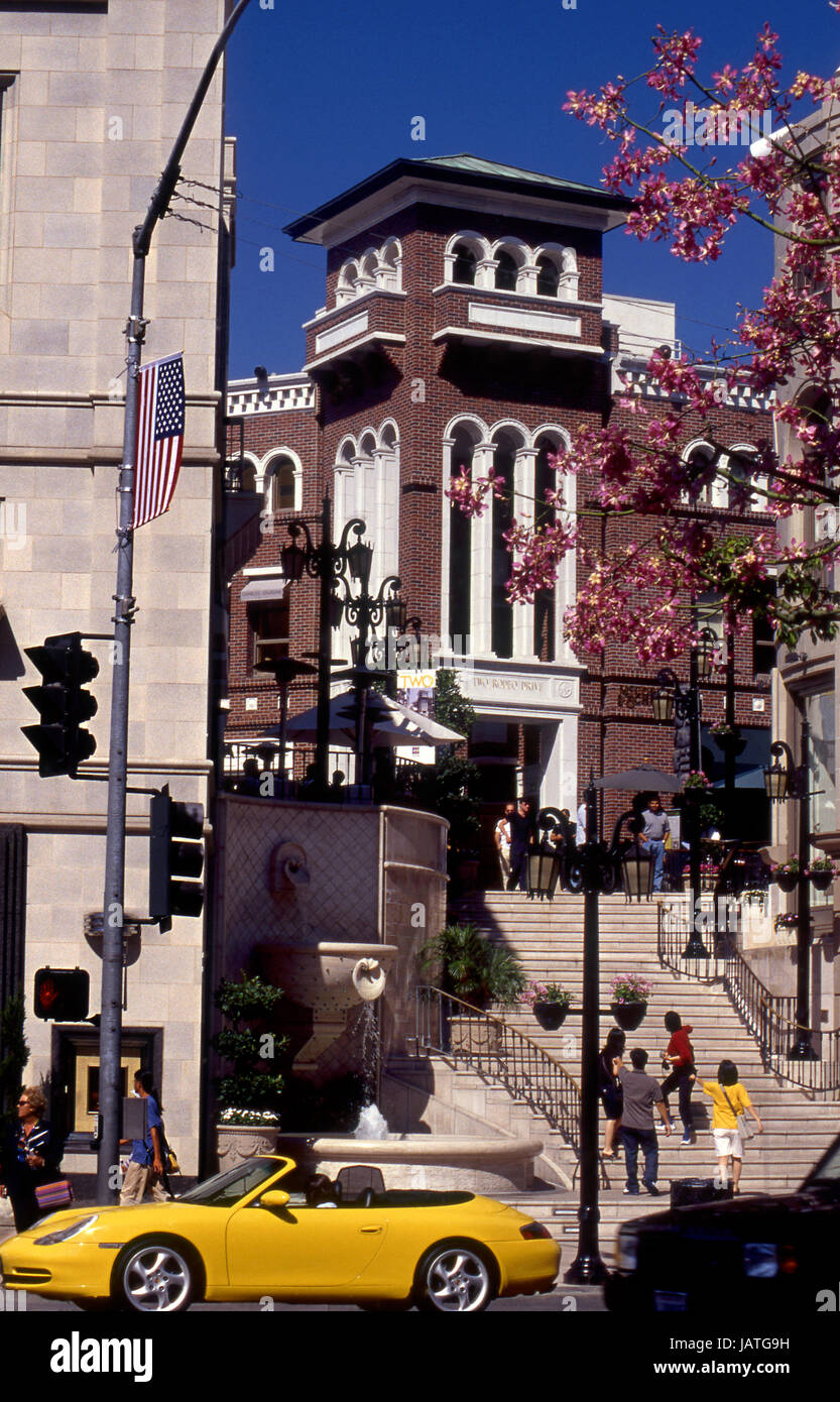 Rodeo Drive area dello shopping in Beverly Hills, CA Foto Stock