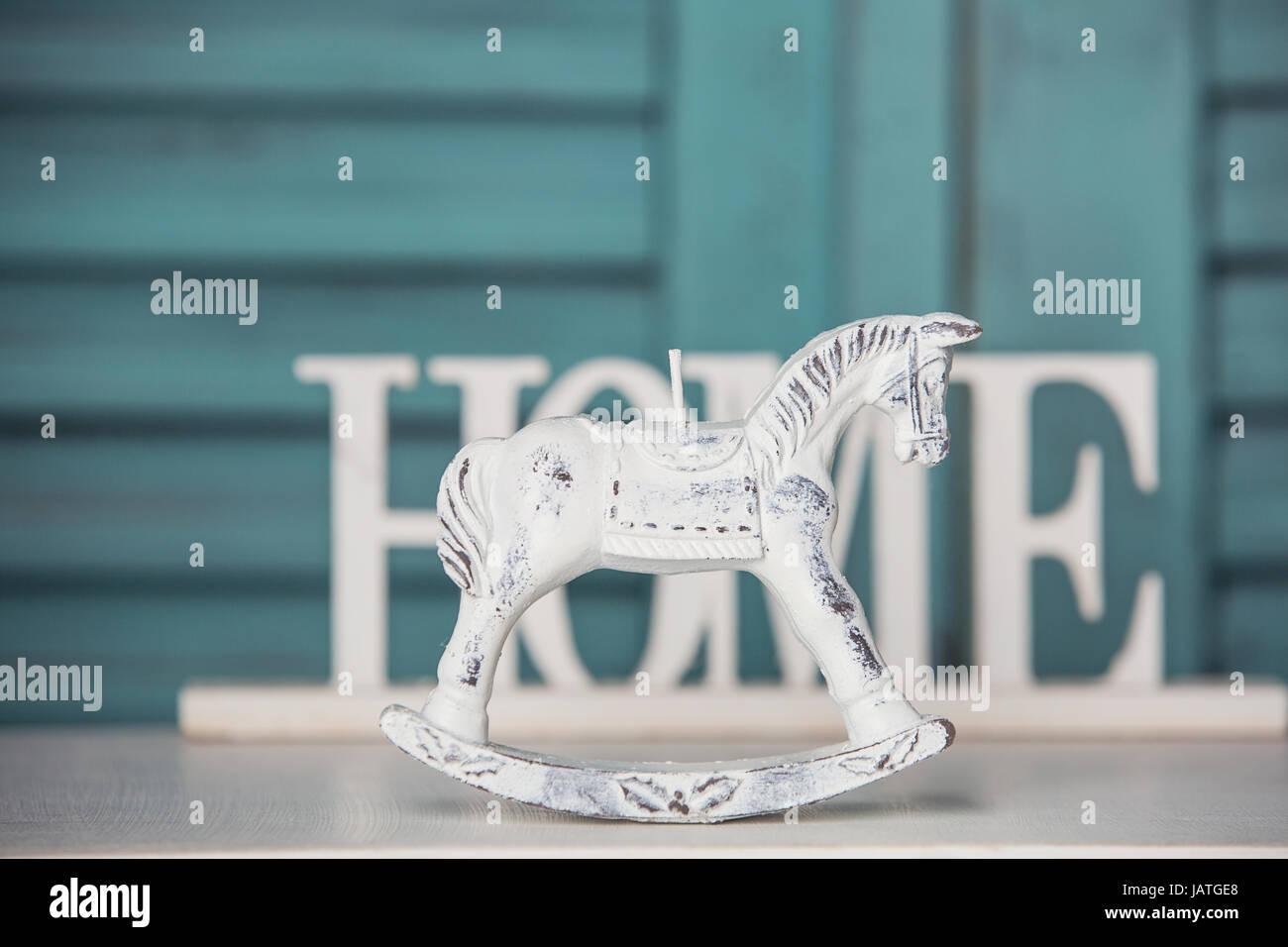 Cavallo a dondolo realizzato in cera di candela Foto Stock