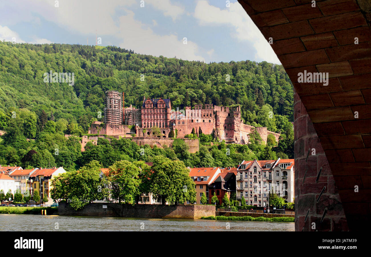 Il castello di Heidelberg e Ponte Vecchio Foto Stock