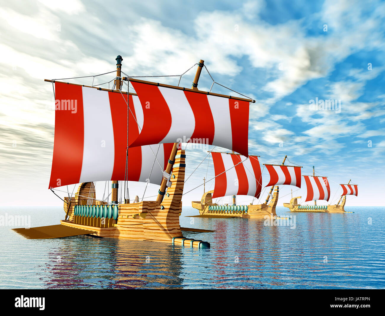 Il greco antico canottaggio navi da guerra Foto Stock