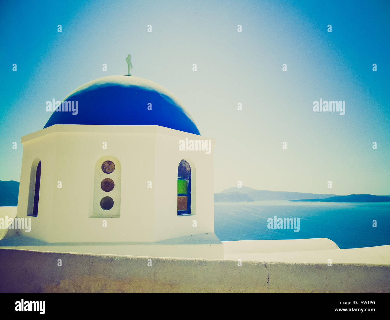 Oia Ia Apano Pano Meria in isole di Santorini in Grecia vintage cercando Foto Stock