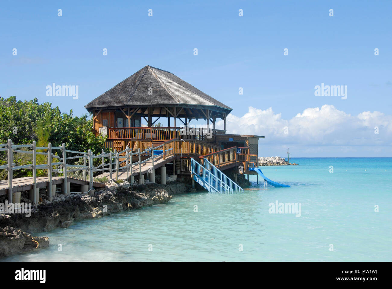 Waterside edificio, Half Moon Cay, Bahamas Foto Stock