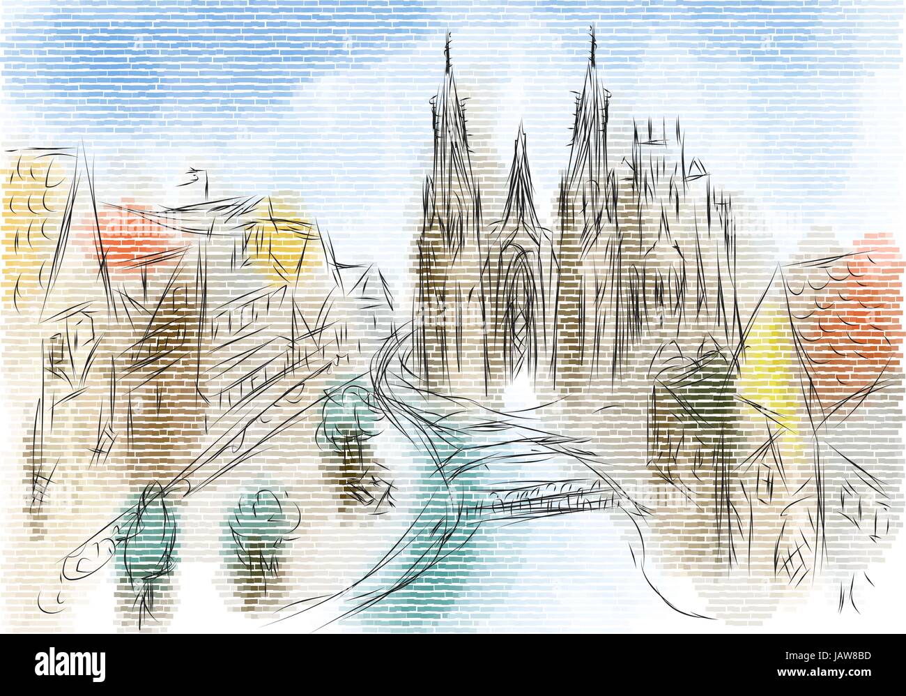 Rouen. abstarct illustrazione della città su sfondo multicolore Illustrazione Vettoriale