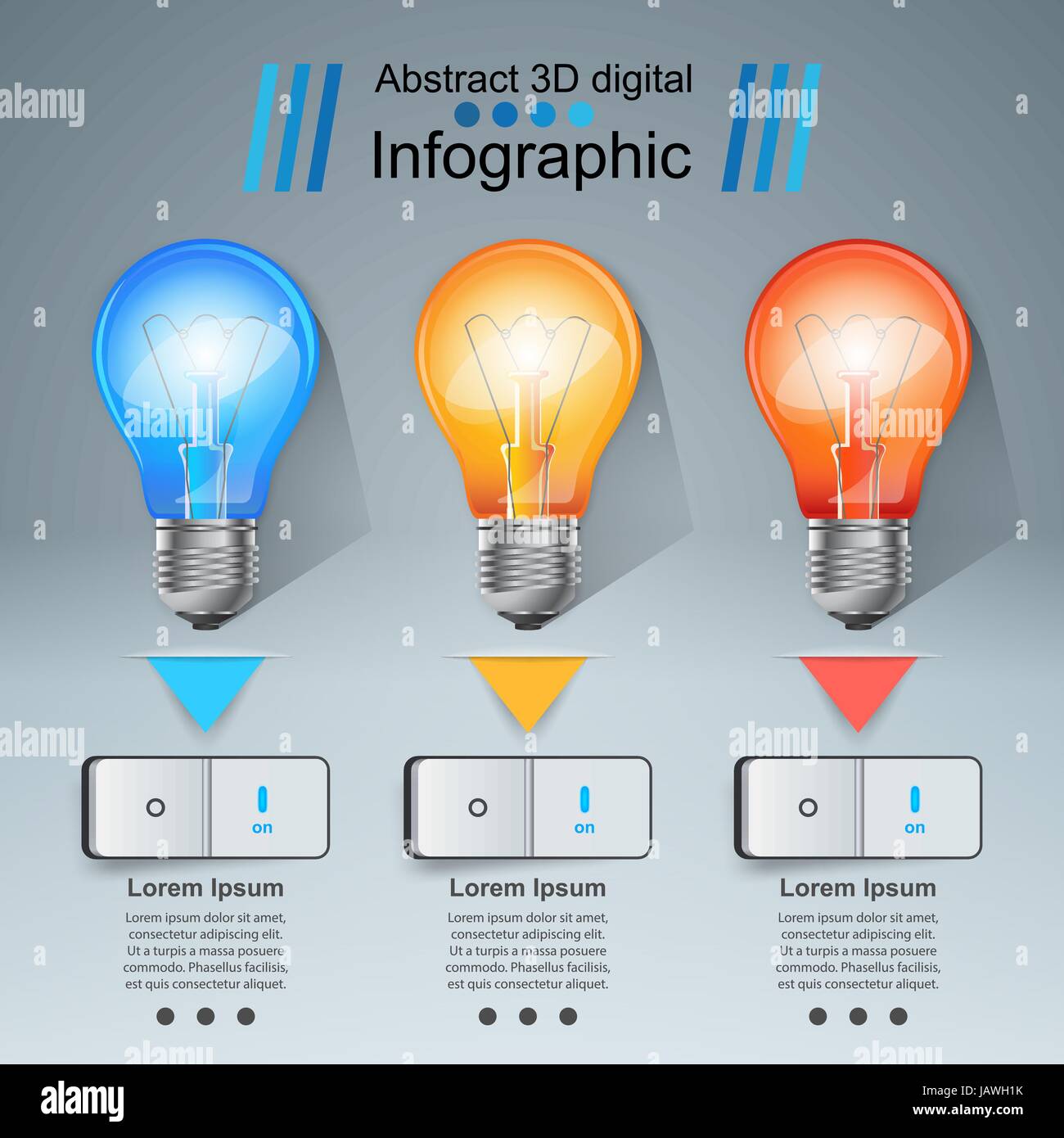 Infografico design. Lampadina, icona di luce. Illustrazione Vettoriale