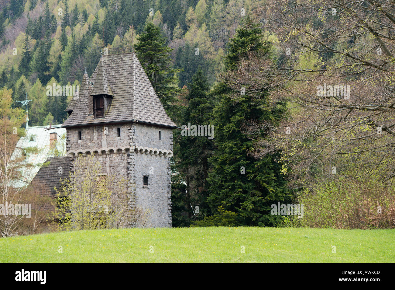 Antica fortezza torre in un ambiente idilliaco Foto Stock