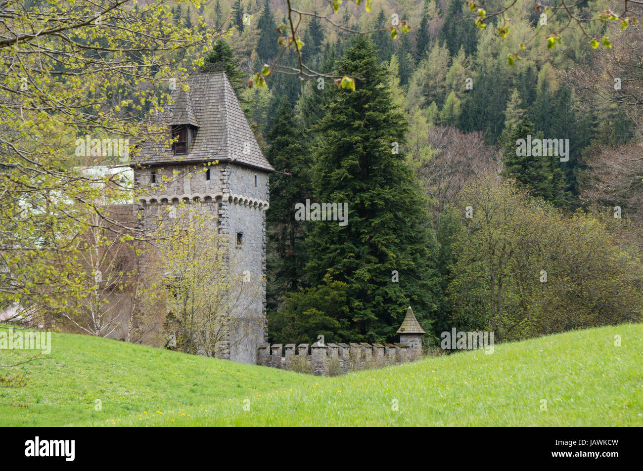 Antica fortezza torre in un ambiente idilliaco Foto Stock