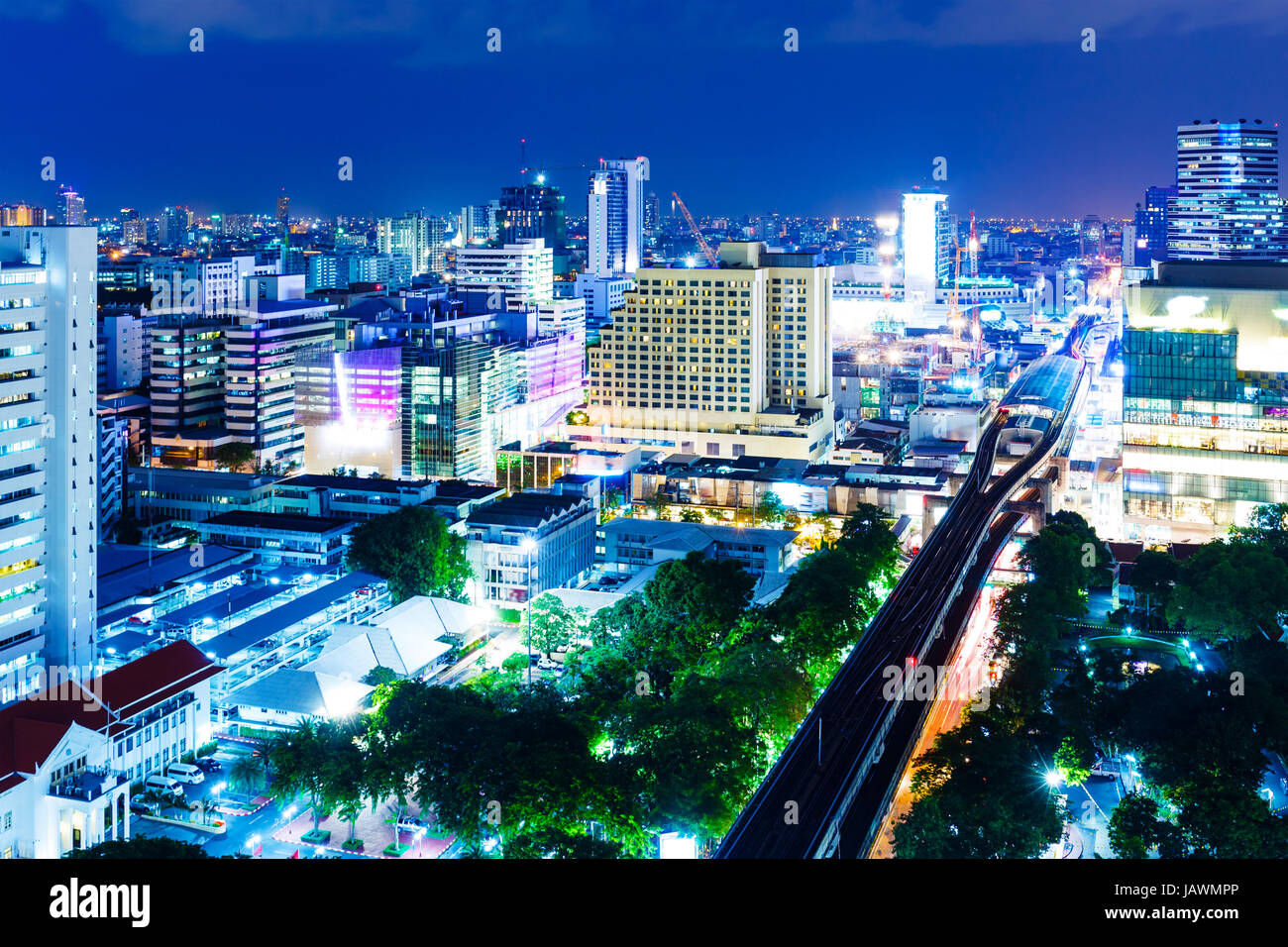 Bangkok skyline notturno Foto Stock