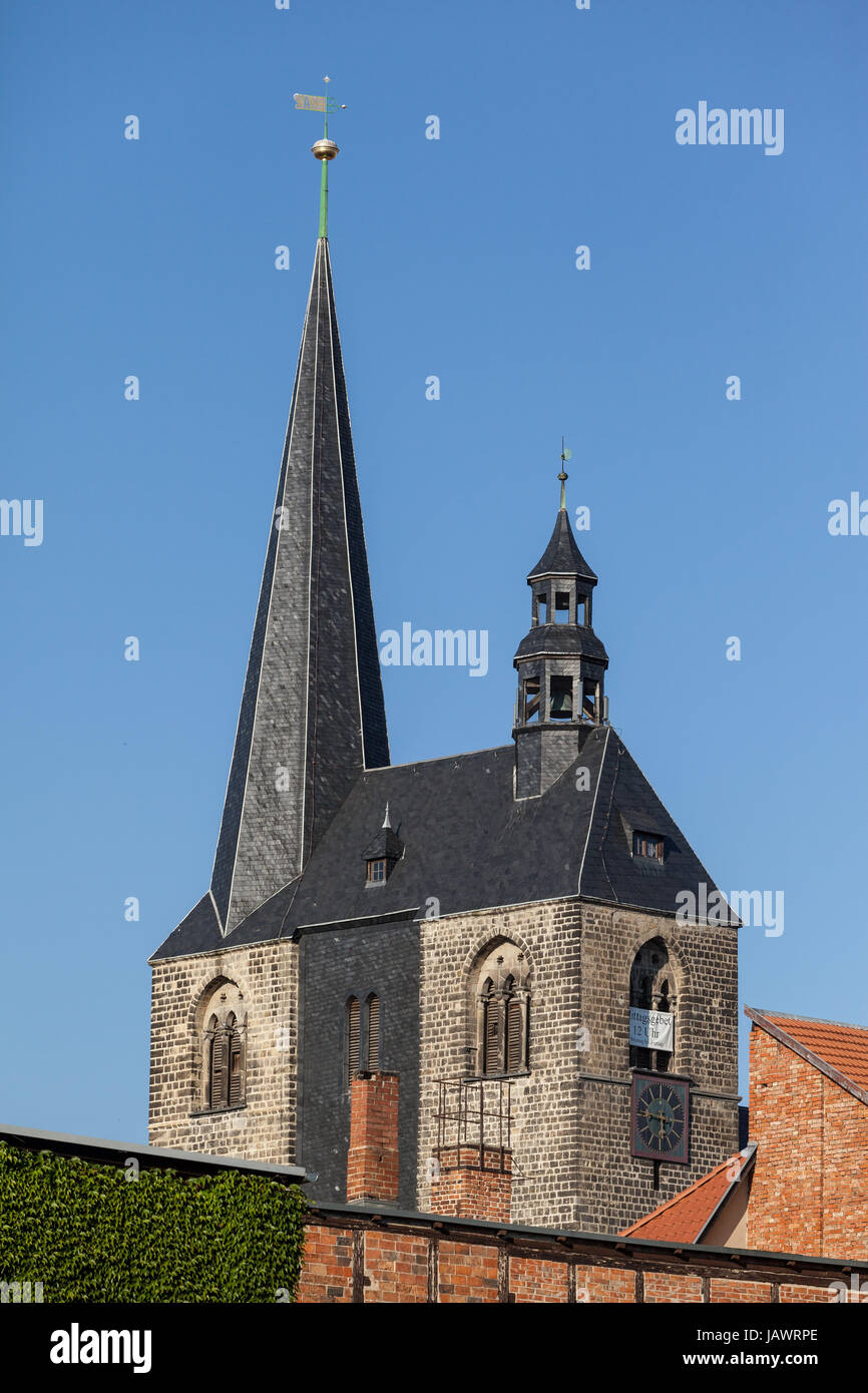 Welterbestadt Kirchturm di Quedlinburg Foto Stock