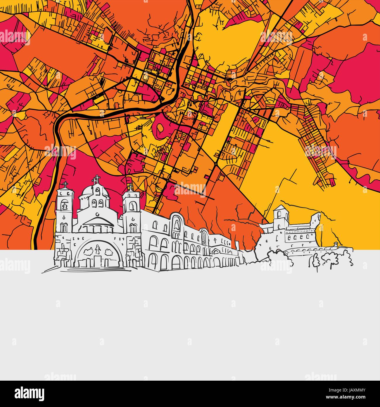 Podgorica, Montenegro, Mappa Skyline, moderno colorato stampa di arte con il paesaggio urbano storico di punti di riferimento Illustrazione Vettoriale