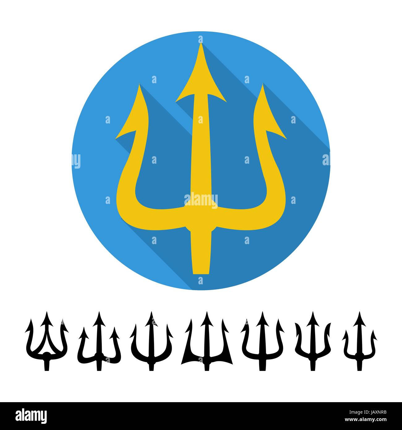 Trident vettore di Silhouette. Impostare Nettuno Triden piatta isolati su sfondo bianco. Forcone affilato oggetto della forcella. Poseidon arma Illustrazione Vettoriale