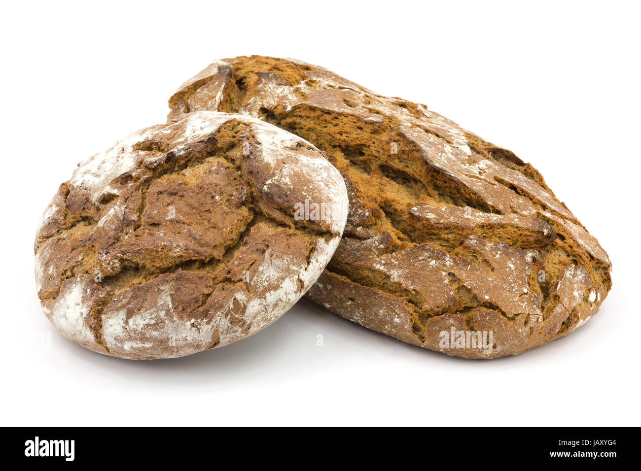 Brot, frischer knuspriger Brotlaib auf weissem Hintergrund Foto Stock