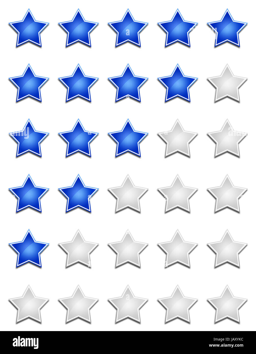 Fünf Sterne Bewertungssystem - Blau Weiß Foto Stock