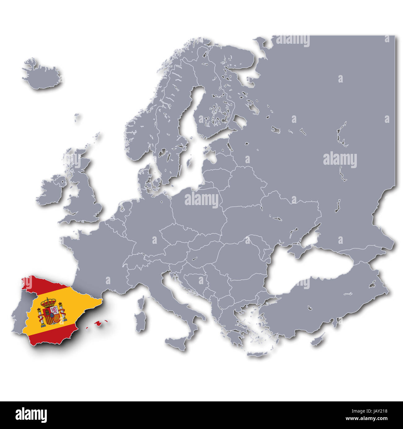 Mappa di Europa con la Spagna Foto Stock