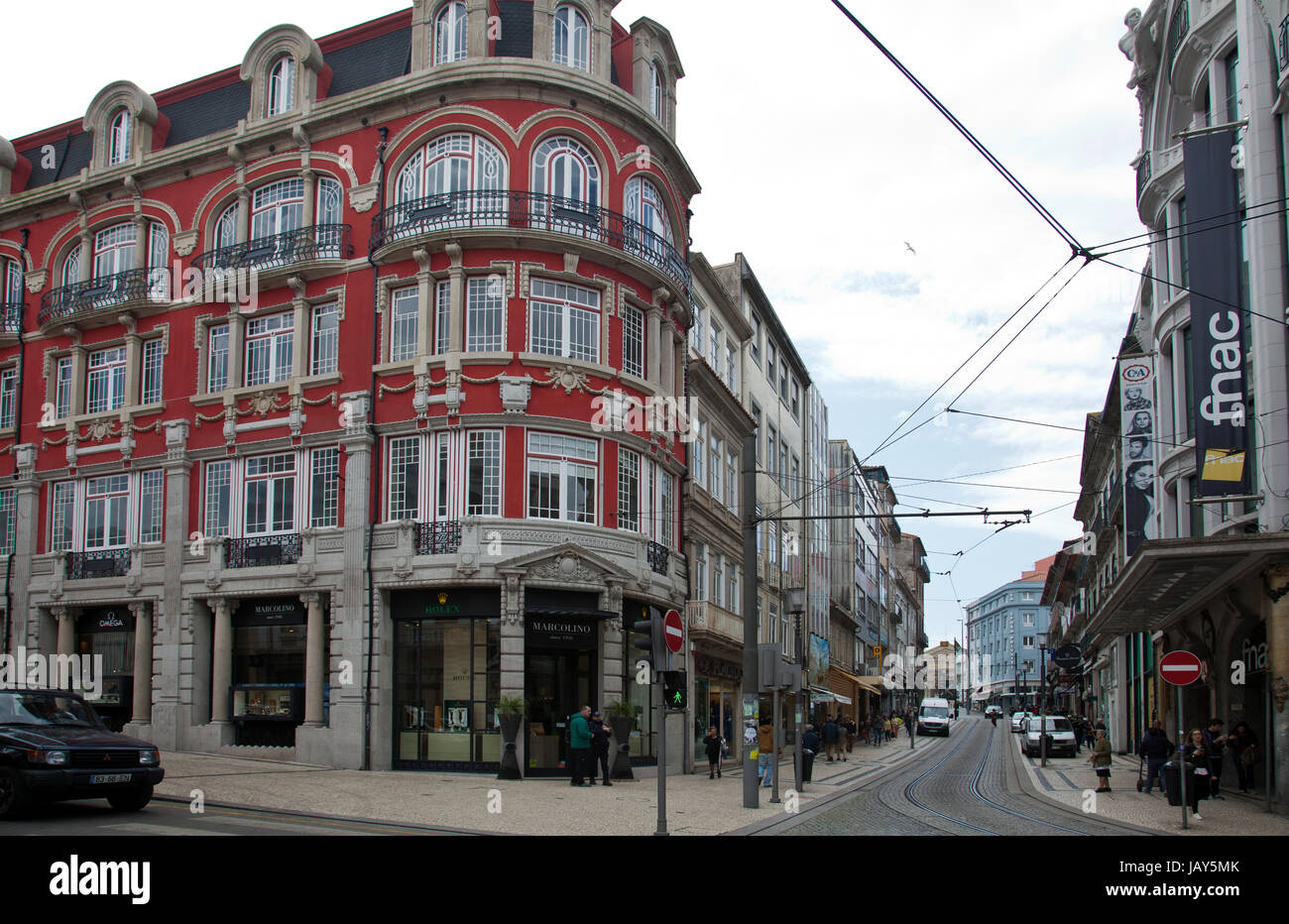 Immobili nel quartiere dello shopping sulla Rua Santa Catarina e R. de Passos Manuel Foto Stock