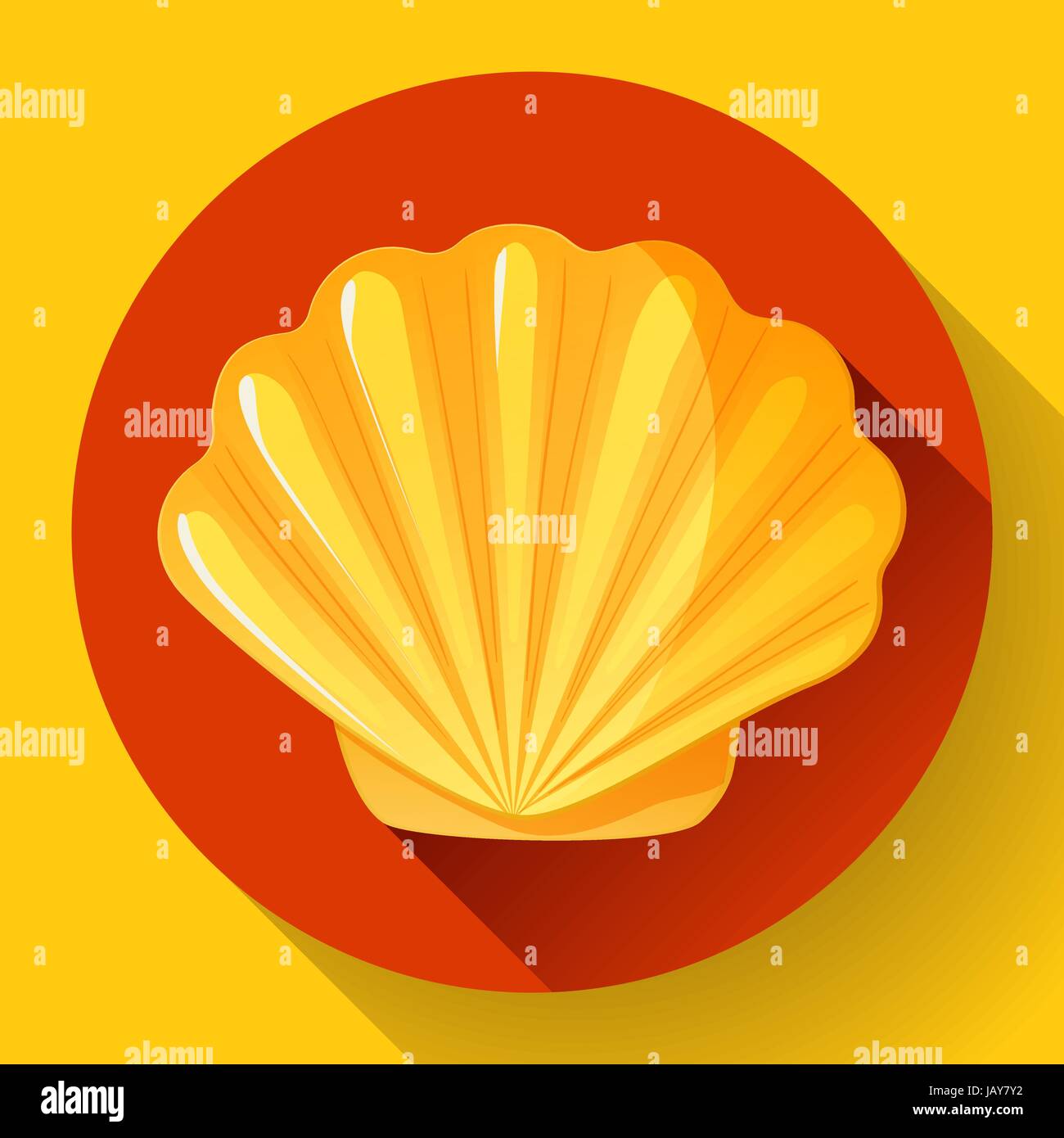 Oro conchiglia di mare piatto logo vettoriale piatto di frutti di mare e la relativa icona. Illustrazione Vettoriale