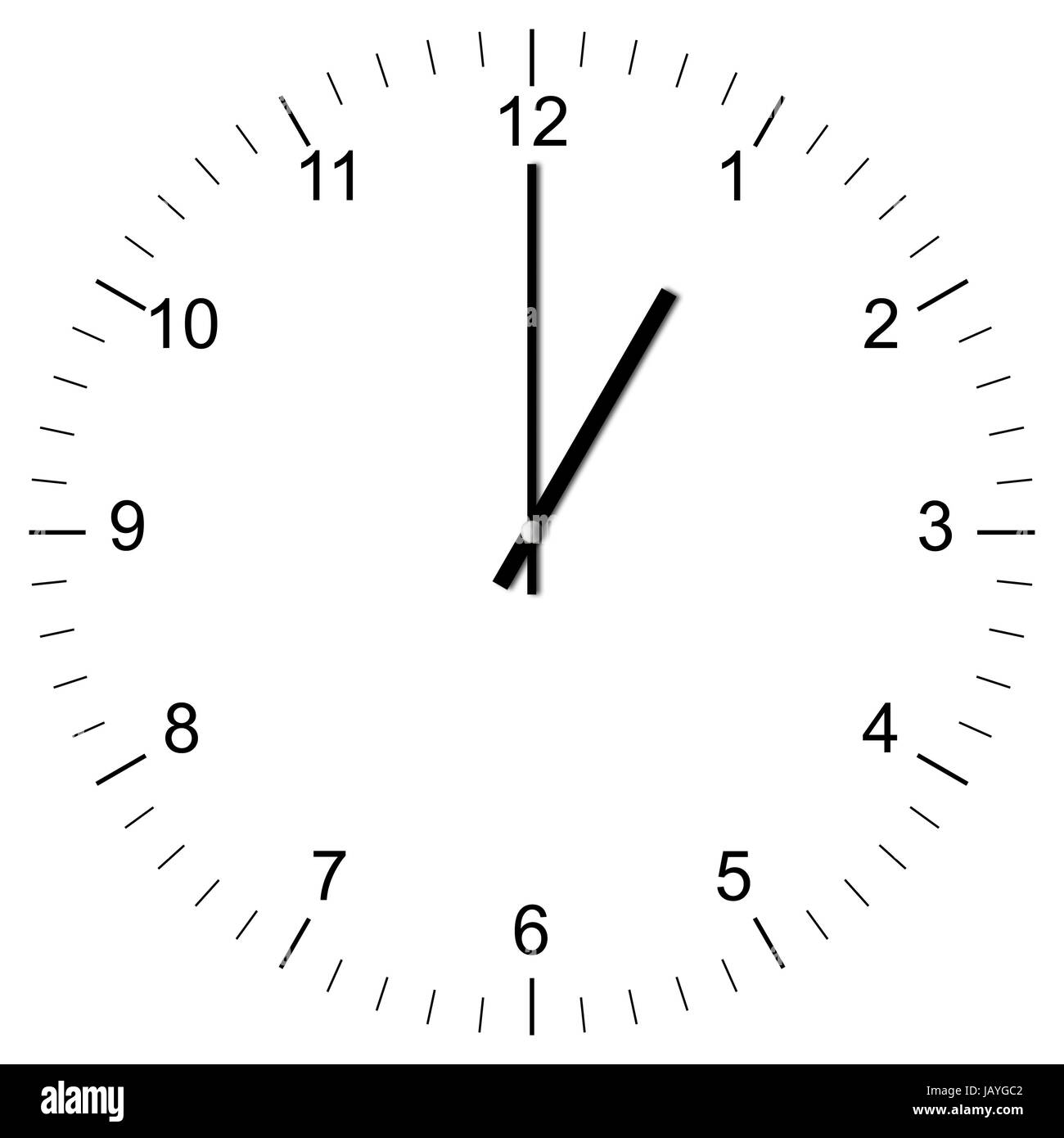 Illustrazione einer Uhr um 01:00 Uhr freigestellt auf weißem Hintergrund Foto Stock